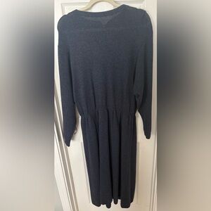 VINTAGE ST JOHN NAVY KNIT LONG 48” DRESS, gathered waist. Size 14